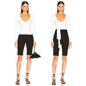 Tibi Decollete Rib Knit Wrap Sweater Long Sleeves Open Back Cut-out White Sz XS